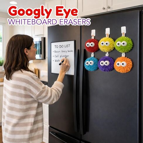 4E's Novelty 12 حزمة من ممحاة لوحة المسح الجافة للعين من Googly - ممحاة سبورة بيضاء متعددة الألوان قابلة للغسل من الألياف الدقيقة للمعلمين والأطفال، لوازم العودة إلى الفصول الدراسية المدرسية الأساسية in Kuwait