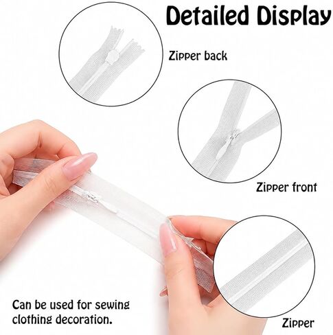 11pcs White Invisible Zippers for Sewing, Zip for DIY Clothing and Crafts, Durable and Easy to Install in Kuwait