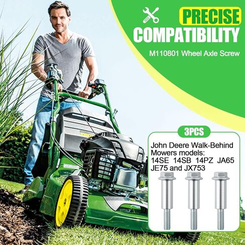 3 Pack M110801 Wheel Axle Screw, Compatible with John Deere 14SE 14SB 14PZ JA65 JE75 JX753 Walk-Behind Mowers, Heavy-Duty Replacement Part in Saudi Arabia