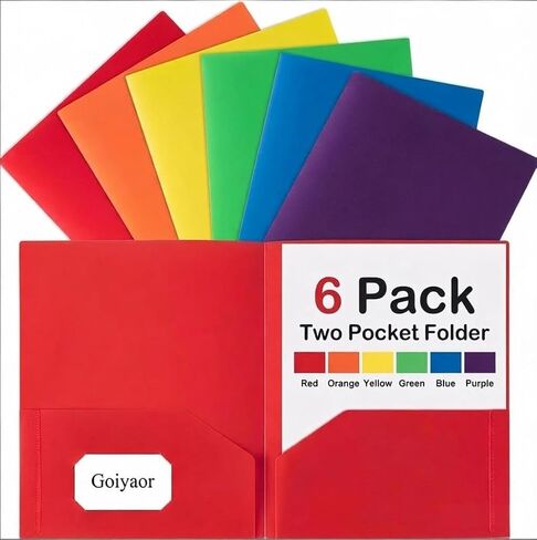 6 Pack Plastic Folders with Pockets, 6 Assorted Colors, 2 Pocket Folders for Documents, Heavy Duty Poly Pocket Folders with Business Card Slot, File Folders for Office School Home Organization in Saudi Arabia