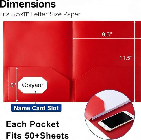 6 Pack Plastic Folders with Pockets, 6 Assorted Colors, 2 Pocket Folders for Documents, Heavy Duty Poly Pocket Folders with Business Card Slot, File Folders for Office School Home Organization in Saudi Arabia