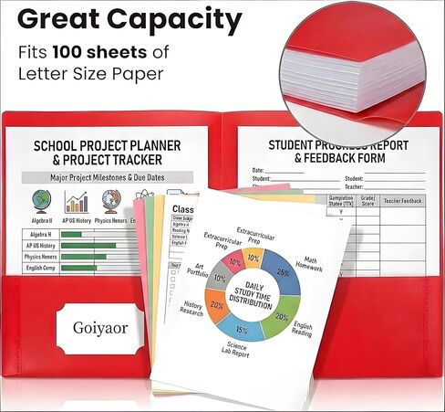 6 Pack Plastic Folders with Pockets, 6 Assorted Colors, 2 Pocket Folders for Documents, Heavy Duty Poly Pocket Folders with Business Card Slot, File Folders for Office School Home Organization in Saudi Arabia