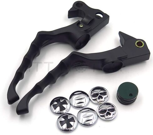 XKH- Motorcycle Parts Brake Clutch Hand Lever Compatible with Sportster 1200 883 883R Forty Eight Seventy Two Black Levers with Black Zumbie Cross Groove Covers [B00Y44ICNK] in Saudi Arabia