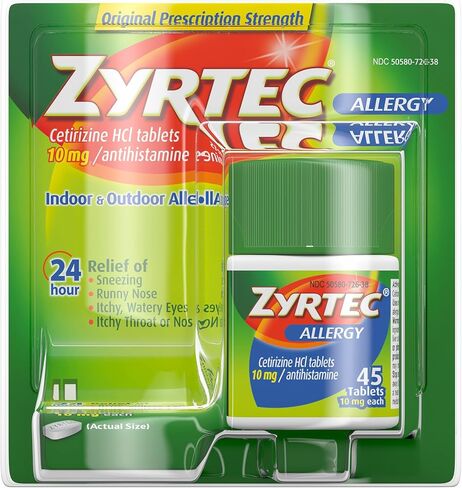 Zyrtec 24 Hour Allergy Relief Tablets, 10 mg Cetirizine HCl Antihistamine Allergy Medicine, 45 ct in Saudi Arabia