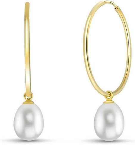 Galaxy Gold GG 14k Yellow Gold Hoop Earrings with Cultured Pearls in Saudi Arabia