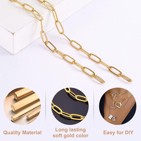 2M/6.6Feet Golden Plated Brass Paperclip Chain Link Cable Chains Spool for DIY Jewelry Bracelet Necklace Choker Making Supplies 11.6x4.3mm in Kuwait