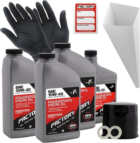 Factory Racing Parts Oil Change Kit compatible with Suzuki C90/C90T Boulevard – Includes 3.5 Quarts of 10W-40 Full Synthetic Oil, 1 Filter, 1 Crush Washer, 1 Funnel, 1 Oil Change Reminder Sticker in Kuwait