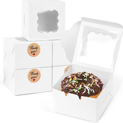VGOODALL 50PCS White Bakery Boxes, Treat Boxes with Window Cookie Boxes for Small Pie Cupcake Muffins Dessert Donuts Pastry 4"x4"x2.4" in Saudi Arabia