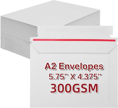 A2 Envelopes Thickened 300GSM White 50 Pack, 4-3/8" x 5-3/4" Rigid Self Seal Mailers, Stay Flat Envelope for Invitations, Photos, 4.25 x 5.5" Cards, Greeting Cards in Saudi Arabia