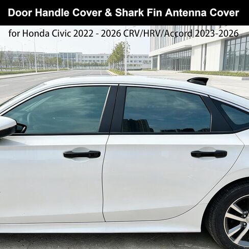 لسيارة Honda Civic 2022 2023 2024 2025 2026 CRV/HRV/Accord 2023-2026 واقي غطاء مقبض الباب سهل الارتداء وغطاء علوي لهوائي زعنفة القرش للسيارة الديكور الخارجي مادة ABS أسود لامع، 5 قطع in Kuwait