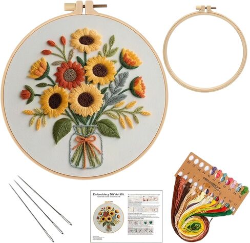 MIJIJHH Embroidery Kits, Embroidery Kits for Beginners, Cross Stitch Kit for Beginners, Sunflower Bouquet Vase Embroidery Kit with Complete Supplies, for Home Decor and Gift Giving in Saudi Arabia