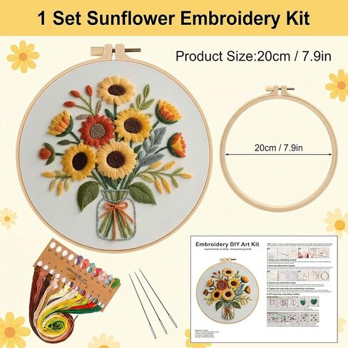 MIJIJHH Embroidery Kits, Embroidery Kits for Beginners, Cross Stitch Kit for Beginners, Sunflower Bouquet Vase Embroidery Kit with Complete Supplies, for Home Decor and Gift Giving in Saudi Arabia
