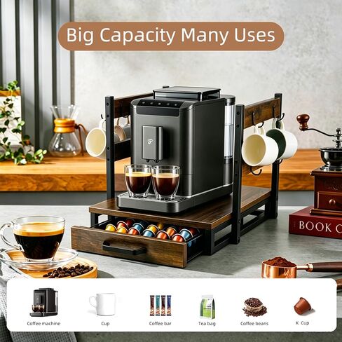 K Cup Holder, 35 Pod Capacity, Coffee Pod Holder Compatible with Keurig, Coffee Station Organizer for Countertop with Cup Rack, Rustic Brown in Saudi Arabia