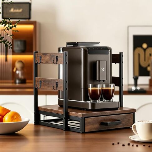 K Cup Holder, 35 Pod Capacity, Coffee Pod Holder Compatible with Keurig, Coffee Station Organizer for Countertop with Cup Rack, Rustic Brown in Saudi Arabia
