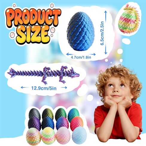 12PCS 3D Printed Dragon Eggs with Mini Dragons Inside, Easter Basket & Goodie Bag Fillers, Fun Fantasy Collectibles for Kids, Teens & Adults in Kuwait