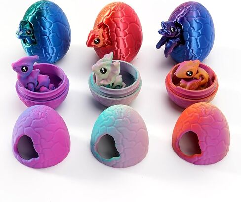 6 Pack 3D Printed Poseable Dragon Figures with Matching Eggs, Articulated Fidget Dragon Toy Set, Easter Basket Stuffers for Kids Teens, Dinosaur Party Favors Birthday Gifts in Saudi Arabia