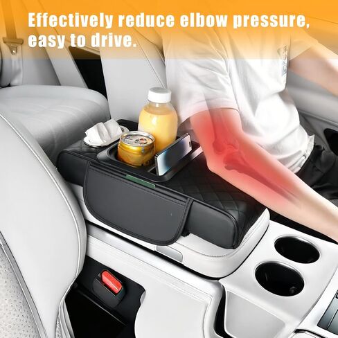 Center Console Cover for Car with Cup Holder and Tissue Box, PU Leather Armrest Storage Box with Phone Pocket, Heightening Car Armrest Cushion for Most SUV, Truck Interior in Saudi Arabia