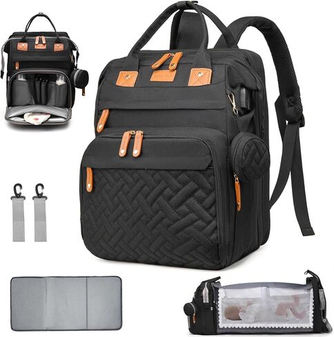 Diaper Bag Backpack with Changing Station, Waterproof for Travel, RGB | Foldable Changing Station with Portable Crib for Easy Diaper Changes, Travel, Hospital Visits and Daily Outings in Saudi Arabia
