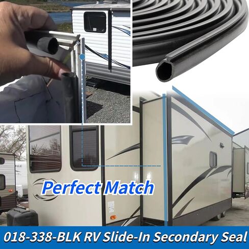 018-338-BLK RV سدادة منزلق ثانوية، استبدال سدادة مطاطية RV لنظام انزلاق مقطورة التخييم RV، 13/16 بوصة × 11/16 بوصة × 30 بوصة - أسود in Kuwait