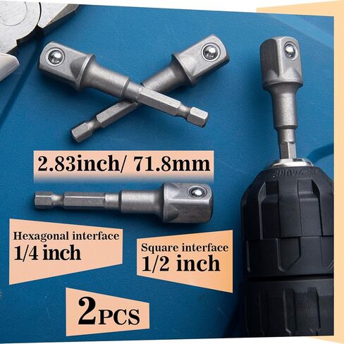 PAGOW 2 Pack 1/2" محول تأثير مربع، مجموعة لقم مفك تأثير التمديد، محول لقم المقبس، 1/4" ساق سداسية لمحول محرك الأقراص للسيارات DIY in Kuwait