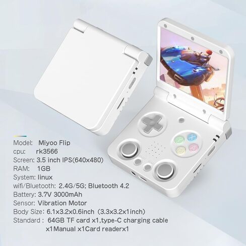Miyoo Flip V2 Retro Handheld Gaming Console with Quiet Hinge, 3.5" 640*480 IPS Screen Dual System with 30+ Emulator Portable Video Game Hand Held Console with HDMI WiFi OTG Bluetooth, White in Saudi Arabia