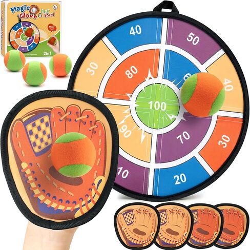 Toss and Catch Ball Game Set, 2 in 1 Kids Toddler Baseball Glove & Target Board, Sticky Catch Toy Outdoor Toys, Backyard Beach Yard Outside Games, Birthday Gift for Boys Girls Ages 3+ in Kuwait