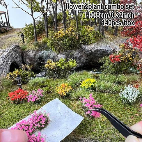 140-Piece Mixed Grass & Flower Tufts Miniature Scenery Set, for Diorama Railway Train Car Model Landscape Decoration, Ages 14+ in Saudi Arabia