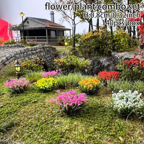 140-Piece Mixed Grass & Flower Tufts Miniature Scenery Set, for Diorama Railway Train Car Model Landscape Decoration, Ages 14+ in Saudi Arabia