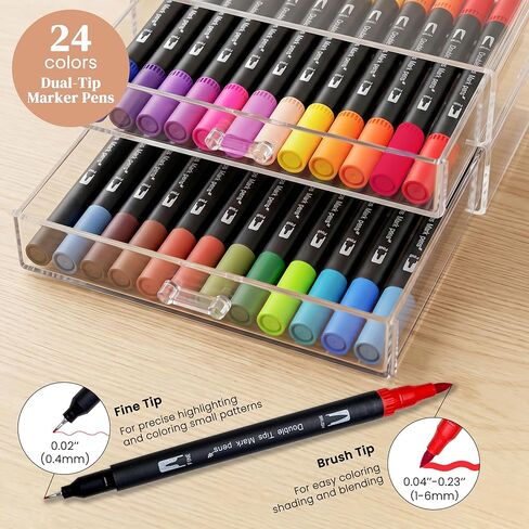 LOTWOW Adult Coloring Book Set of 2, 60 Nature & Healing Words Patterns, 24 Colors Non-Toxic Dual-Tip Brush Markers, Stress Relief Arts and Crafts, Perfect Get Well & Birthday Gifts for Women in Saudi Arabia