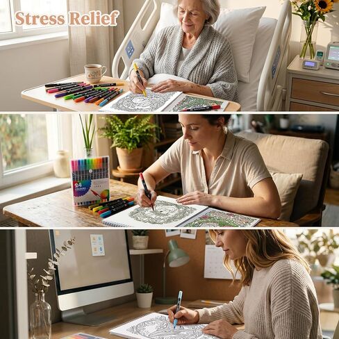 LOTWOW Adult Coloring Book Set of 2, 60 Nature & Healing Words Patterns, 24 Colors Non-Toxic Dual-Tip Brush Markers, Stress Relief Arts and Crafts, Perfect Get Well & Birthday Gifts for Women in Saudi Arabia