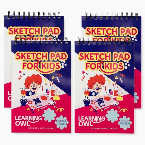 Learning Owl Sketch Pads for Kids, 6x9 inch, 100 Pages, 4 Pack Children Drawing Pads, Spiral Bound Sketch Books, Blank Art Pads for Drawing and Coloring, Doodle Paper Pads in Saudi Arabia
