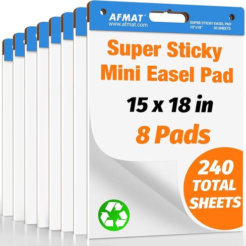 وسادات حامل لاصقة من AFMAT، مقاس 20 × 23 بوصة، ورق مخطط قلاب للمعلمين، شديد الالتصاق ومقاوم للنزيف، ورق حامل ذاتي اللصق للمكتب/الفصل الدراسي/السبورة البيضاء/الجدار/النوافذ، 30 ورقة/وسادة، 8 وسادات in Kuwait