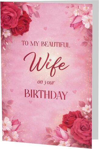 Birthday Card for Wife – Romantic Floral A5 Greeting Card with Printed Verse – Premium UK Made Design in Saudi Arabia