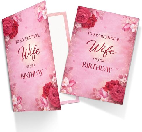 Birthday Card for Wife – Romantic Floral A5 Greeting Card with Printed Verse – Premium UK Made Design in Saudi Arabia