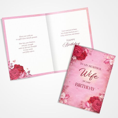 Birthday Card for Wife – Romantic Floral A5 Greeting Card with Printed Verse – Premium UK Made Design in Saudi Arabia