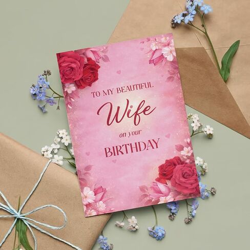 Birthday Card for Wife – Romantic Floral A5 Greeting Card with Printed Verse – Premium UK Made Design in Saudi Arabia