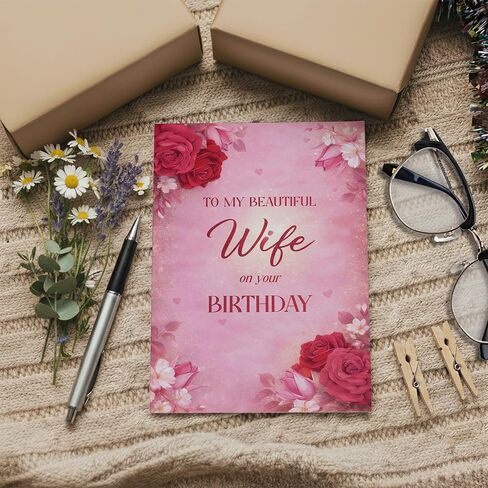 Birthday Card for Wife – Romantic Floral A5 Greeting Card with Printed Verse – Premium UK Made Design in Saudi Arabia