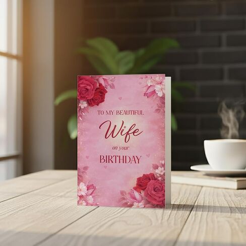Birthday Card for Wife – Romantic Floral A5 Greeting Card with Printed Verse – Premium UK Made Design in Saudi Arabia