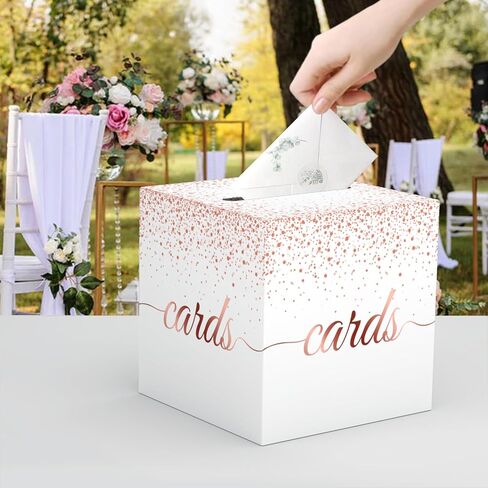 Rose Gold Cards Box for Birthday, Wedding, Bridal or Baby Shower, Graduation, Anniversaries, Engagement Party Decorations Supplies Money and Cards Receiving Box in Kuwait