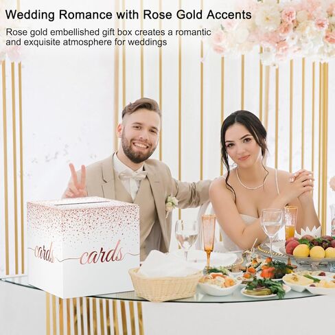 Rose Gold Cards Box for Birthday, Wedding, Bridal or Baby Shower, Graduation, Anniversaries, Engagement Party Decorations Supplies Money and Cards Receiving Box in Kuwait