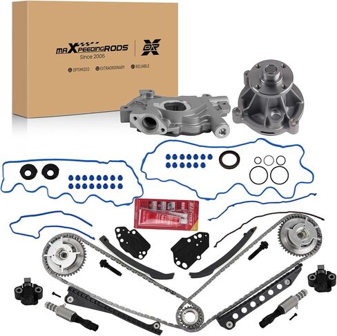 مجموعة سلسلة توقيت المحرك maxpeedingrods ومضخة مياه، مضخة زيت، كام فيزر، صمامات VVT لسيارة Ford Expedition F150 F250 F350 Super Duty لسيارة Lincoln Navigator 2005-2010 5.4L V8 محرك 3 صمامات 3R2Z-6A257-DA in Kuwait