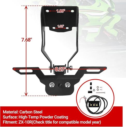 مزيل حاجز الدراجة النارية للنينجا ZX-10R ZX1000 2017-2026، دعامة لوحة الترخيص مع ضوء LED، حامل لوحة ترخيص مرتب بذيل الدراجة النارية in Kuwait