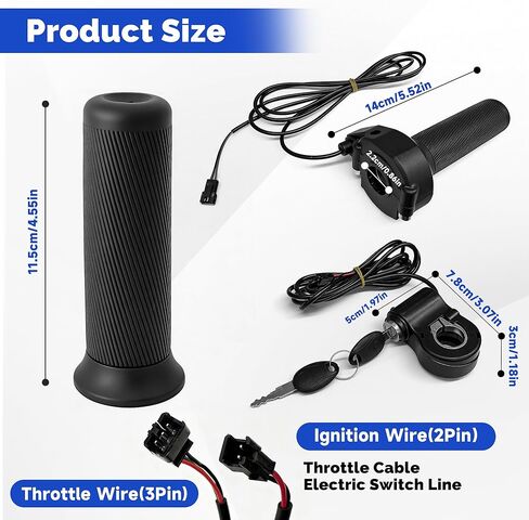 Full Twist Throttle for Ridstar Q20/Q20 Pro, 3-Pin Plug and Play Throttle Grip with Key Ignition Switch, Waterproof Right Handlebar Accelerator with 2 Keys for Electric Bike in Kuwait