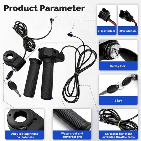 Full Twist Throttle for Ridstar Q20/Q20 Pro, 3-Pin Plug and Play Throttle Grip with Key Ignition Switch, Waterproof Right Handlebar Accelerator with 2 Keys for Electric Bike in Kuwait