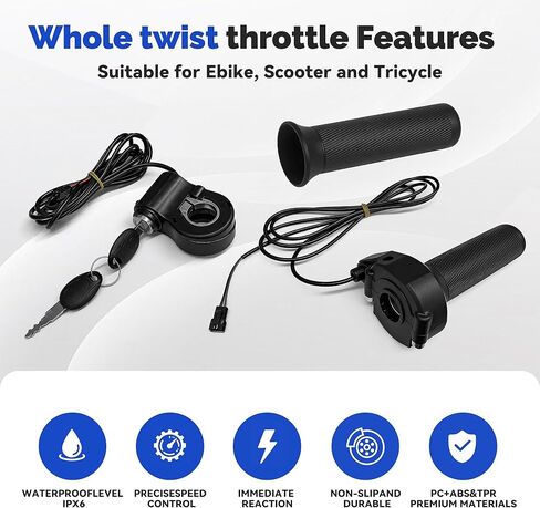 Full Twist Throttle for Ridstar Q20/Q20 Pro, 3-Pin Plug and Play Throttle Grip with Key Ignition Switch, Waterproof Right Handlebar Accelerator with 2 Keys for Electric Bike in Kuwait