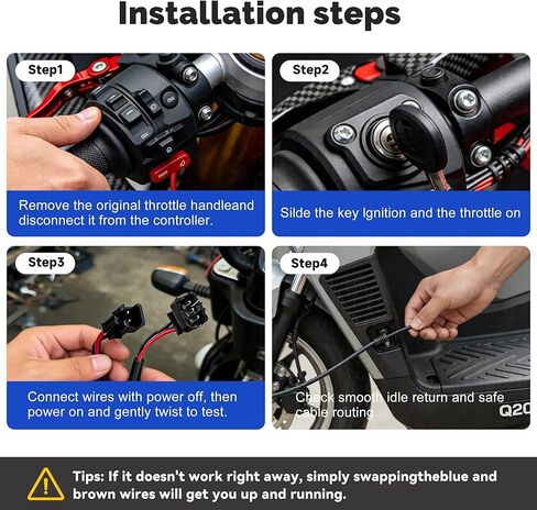 Full Twist Throttle for Ridstar Q20/Q20 Pro, 3-Pin Plug and Play Throttle Grip with Key Ignition Switch, Waterproof Right Handlebar Accelerator with 2 Keys for Electric Bike in Kuwait