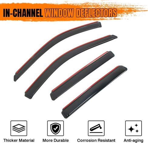 in Channel Window Visor Deflectors, Compatible with 2011-2021 Jeep Grand Cherokee & 2022 Grand Cherokee WK, Acrylic Smoke/Tinted Slim Style Window Rain Guards, 4 Pieces in Kuwait