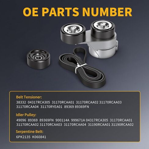 Engine Serpentine Belt, Tensioner & Idler Pulley Drive Kit, for Honda Accord 03-10, Odyssey 05-10, Pilot 05-08, Ridgeline 06-11 | Acura MDX 03-13, TL 04-08, ZDX 10-12 in Saudi Arabia