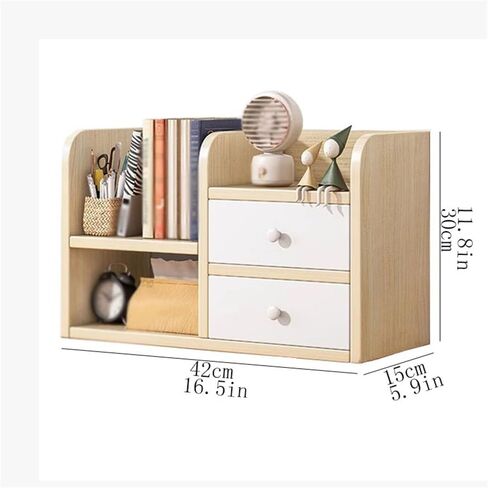 Bookshelf Desktop Bookshelf with 2 Drawers, Synthetic Board Desk Shelves, Freestanding Home and Office Supplies Storage Display Shelf Tidy Organiser for Living Room Home Office in Saudi Arabia
