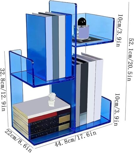 Bookshelf Desk Top Organizer Bookshelf, Home Office Blue Transparent Acrylic Storage Shelf for Living Room Home Office in Saudi Arabia